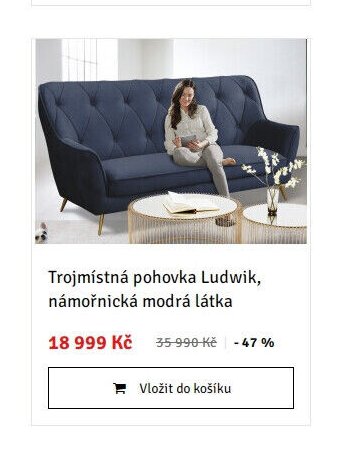 Trojmístná pohovka Ludwik, námořnická modrá látka
