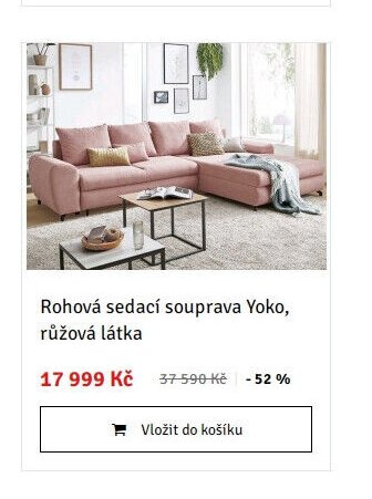 Rohová sedací souprava Yoko, růžová látka