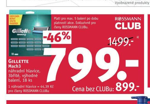 GILLETTE Mach3 náhradní hlavice, 3břité, výhodné balení, 18 ks - ROSSMANN drogerie aktualniletaky.eu