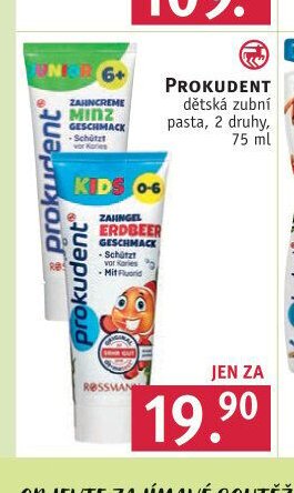 PROKUDENT dětská zubní pasta, 2 druhy, 75 ml - ROSSMANN drogerie aktualniletaky.eu