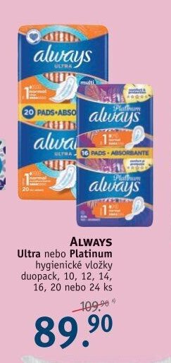 ALWAYS Ultra nebo Platinum hygienické vložky - ROSSMANN drogerie aktualniletaky.eu