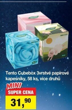 Tento Cubebox 3vrstvé papírové kapesníky, 58 ks, více druhů