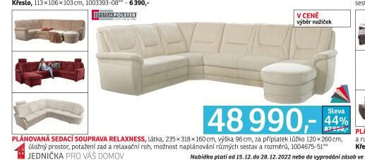 Plánovaná sedací souprava RELAXNESS