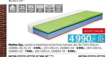 Medixo Spa, vysoká ortopedická sendvičová matrace