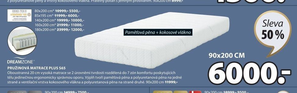 DREAMZONE PRUŽINOVÁ MATRACE PLUS S65