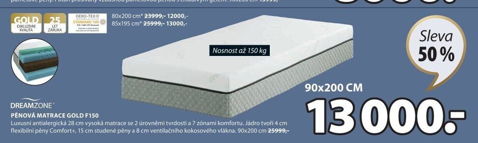 DREAMZONE PĚNOVÁ MATRACE GOLD F150