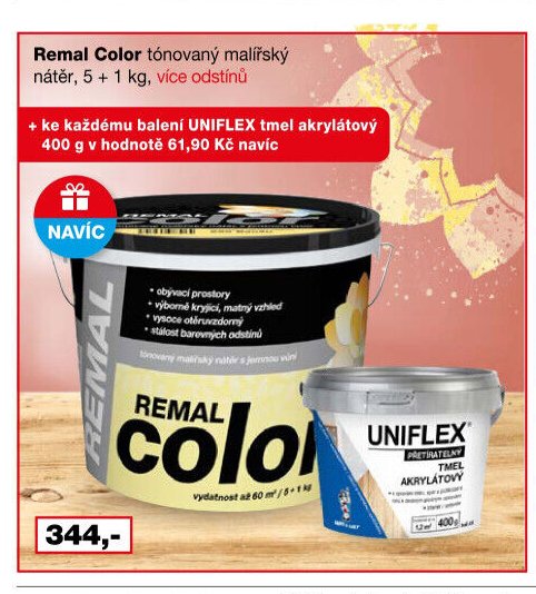 Remal Color tónovaný malířský nátěr + UNIFLEX tmel akrylátový