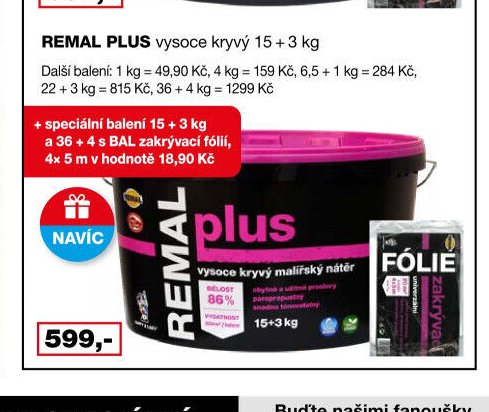 REMAL PLUS vysoce kryvý 15 + 3 kg