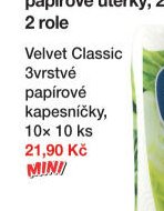 Velvet Classic 3vrstvé papírové kapesníčky, 10x 10 ks