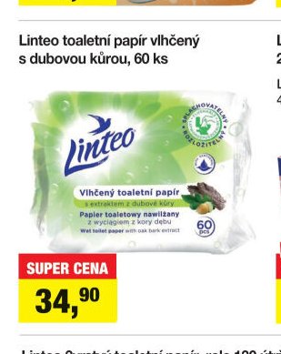 Linteo toaletní papír vlhčený s dubovou kůrou 60 ks