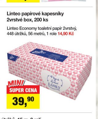 Linteo papírové kapesníky 2vrstvé box 200 ks