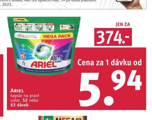 ARIEL kapsle na praní color, 52 nebo 63 dávek
