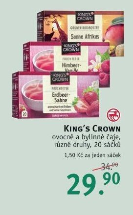 KING'S CROWN ovocné a bylinné čaje, různé druhy, 20 sáčků