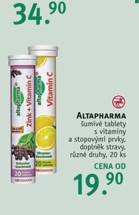 ALTAPHARMA šumivé tablety s vitamíny a stopovými prvky, různé druhy, 20 ks