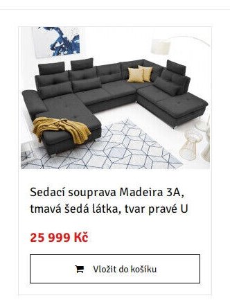 Sedací souprava Madeira 3A, tmavá šedá látka, tvar pravé U