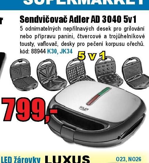 Sendvičovač Adler AD 3040 5v1 - EVA.cz aktualniletaky.eu