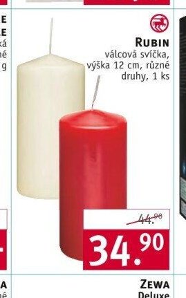 RUBIN válcová svíčka, výška 12 cm, různé druhy, 1 ks