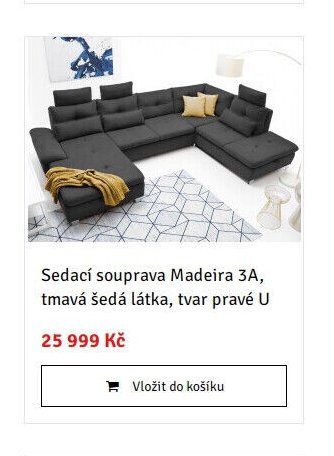 Sedací souprava Madeira 3A, tmavě šedá látka, tvar pravé U