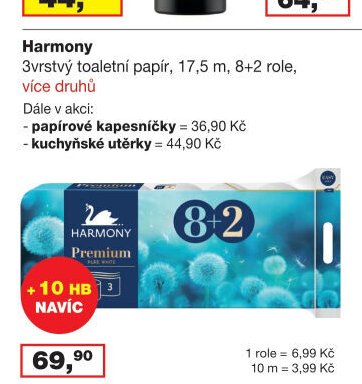 Harmony 3vrstvý toaletní papír, 17,5 m, 8+2 role