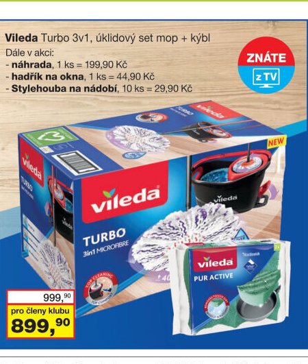 Vileda Turbo 3v1, úklidový set mop + kýbl