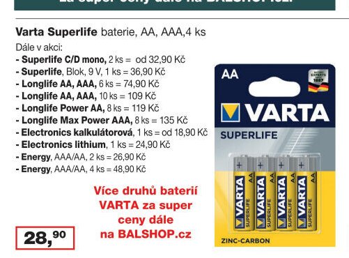 Varta Superlife baterie, AA, AAA, 4 ks