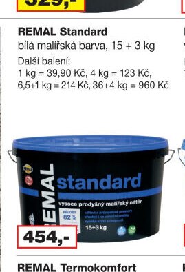 REMAL Standard bílá malířská barva, 15 + 3 kg