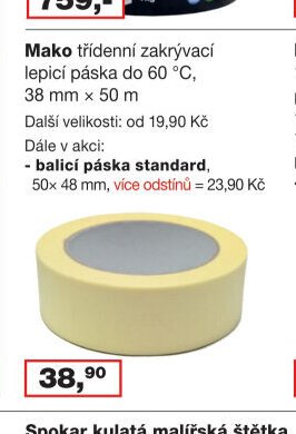 Mako třídenní zakrývací lepicí páska do 60 °C, 38 mm x 50 m