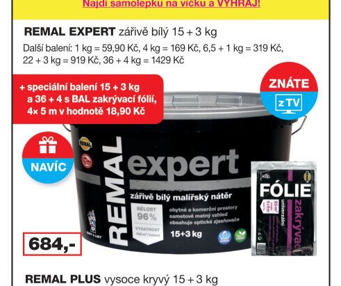 REMAL EXPERT zářivě bílý 15 + 3 kg