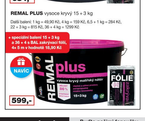 REMAL PLUS vysoce kryvý 15 + 3 kg