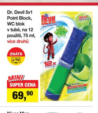 Dr. Devil 5v1 Point Block, WC blok v tubě, na 12 použití, 75 ml