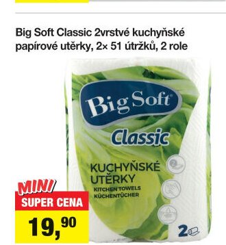 Big Soft Classic 2vrstvé kuchyňské papírové utěrky, 2x 51 útržků, 2 role