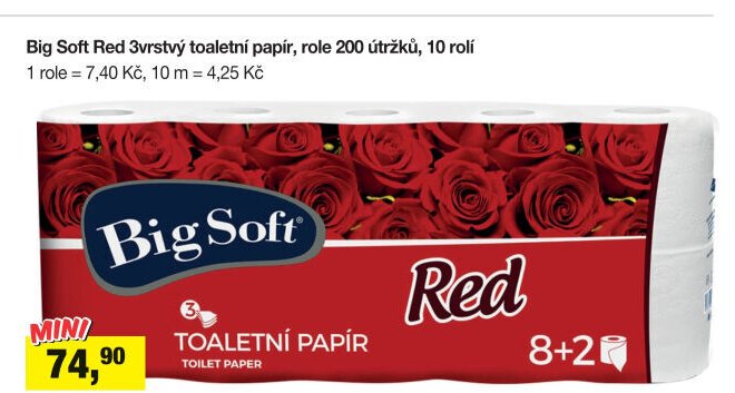 Big Soft Red 3vrstvý toaletní papír, role 200 útržků, 10 rolí