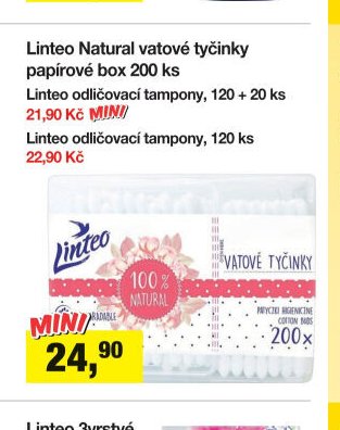 Linteo Natural vatové tyčinky papírové box 200 ks