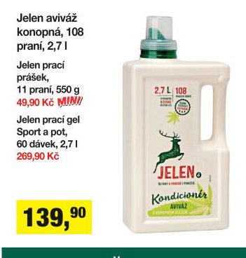 Jelen aviváž konopná, 108 praní, 2,7 l