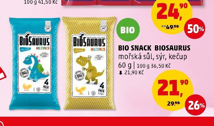 BIO SNACK BIOSAURUS mořská sůl, sýr, kečup 60 g - Penny Market aktualniletaky.eu