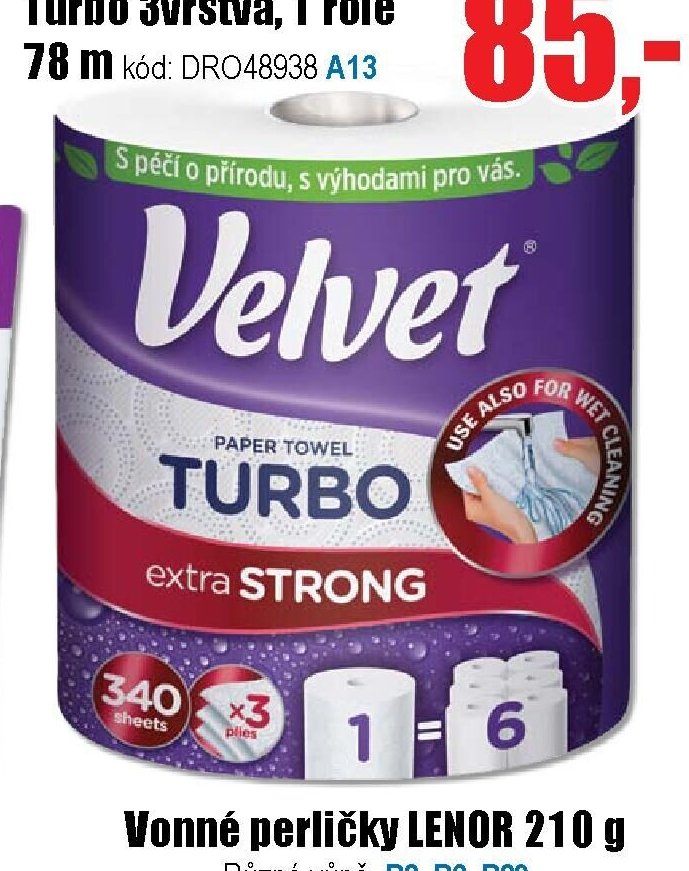 Kuchyňská utěrka VELVET Turbo 3vrstvá, 1 role