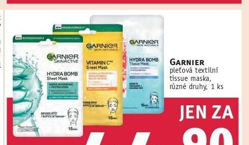 Garnier pleťová textilní tissue maska, různé druhy, 1 ks