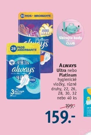 Always Ultra nebo Platinum hygienické vložky