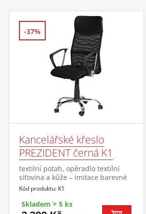 Kancelářské křeslo PREZIDENT černá K1