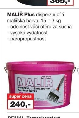 MALÍŘ Plus disperzní bílá malířská barva - Barvy a laky drogerie aktualniletaky.eu