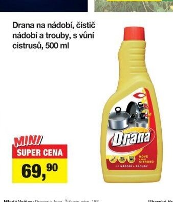 Drana na nádobí, čistič nádobí a trouby, s vůní citrusů, 500 ml