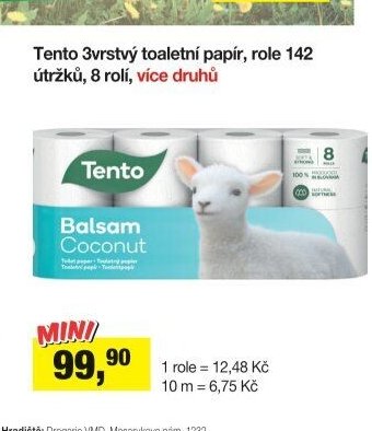 Tento 3vrstvý toaletní papír, role 142 útržků, 8 rolí, více druhů