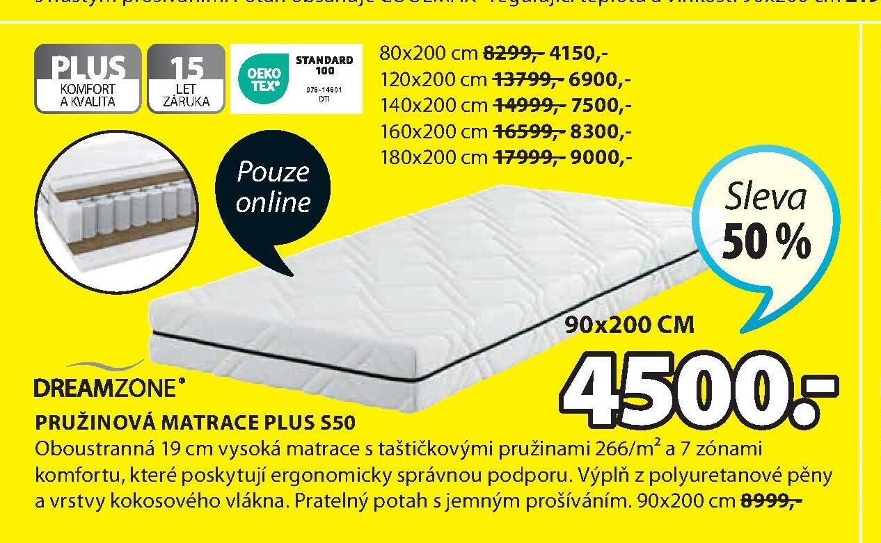DREAMZONE® Pružinová matrace PLUS S50