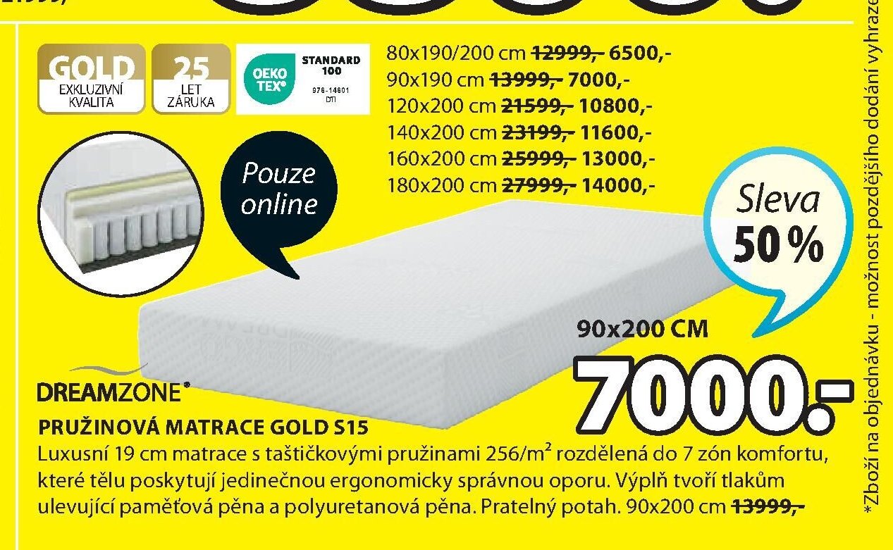 DREAMZONE® Pružinová matrace GOLD S15