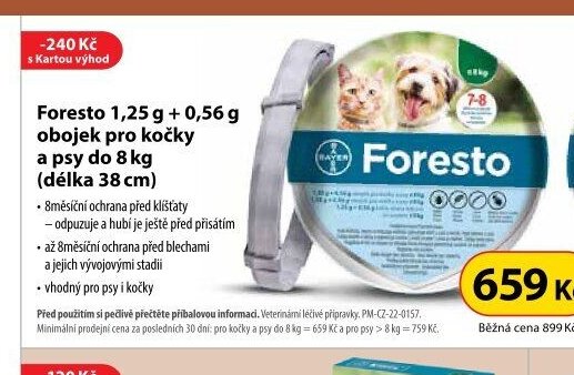 Foresto 1,25 g + 0,56 g obojek pro kočky a psy do 8 kg