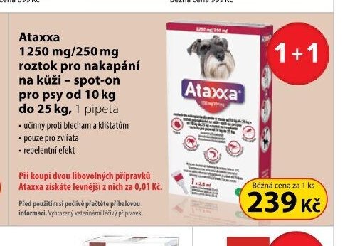 Ataxxa 1250 mg/250 mg roztok pro nakapání na kůži - spot-on pro psy od 10 kg do 25 kg