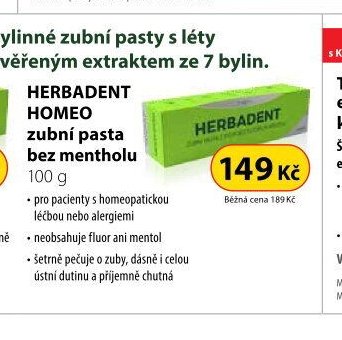 HERBADENT HOMEO zubní pasta bez mentholu 100 g