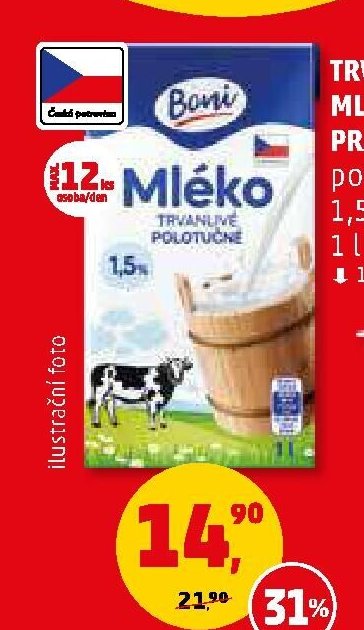 Trvanlivé mléko Boni / Pragolaktos 1,5% tuku 1 l - Penny Market aktualniletaky.eu