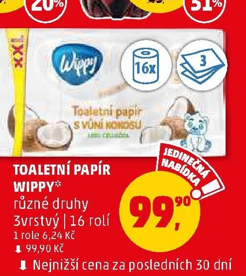 Toaletní papír Wippy 3vrstvý 16 rolí - Penny Market aktualniletaky.eu