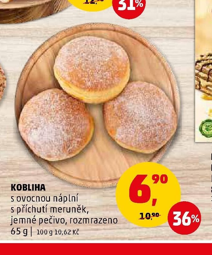 KOBLIHA s ovocnou náplní s příchutí meruněk, jemné pečivo, rozmrazeno 65 g - Penny Market aktualniletaky.eu